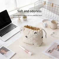 Sac de maquillage matelassé en toile tendance, nouveau, vente en gros d'usine, simple, portable, pour femme, avec impression mignonne, sac cosmétique à cordon de serrage TWGZ