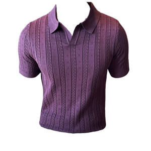 T-shirt en maille jacquard à rayures creuses pour homme, col en V respirant, <span class=keywords><strong>polo</strong></span> de couleur unie pour l'été, le style décontracté et le sport - Product Image 5