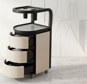 Chariot de Salon de Luxe avec Supports pour Sèche-Cheveux, Meuble Roulant Incurvé à 3 Niveaux pour Coiffeur, Organisateur Mobile pour Outils de Barbier - Product Image 2