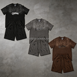 Ensemble T-shirt et short pour homme avec logo personnalisé, été, 100% coton, col rond, décontracté, respirant, style sportif - Product Image 1