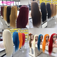 Perruque en dentelle complète sans colle de 40 pouces, cheveux vierges indiens raides, cheveux humains naturels non traités, 100% cheveux humains, dentelle frontale