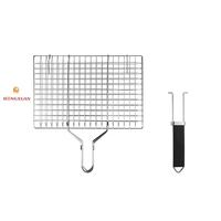 Panier de cuisson pliable en acier inoxydable, grand format, résistant à la chaleur, antiadhésif, avec poignée, portable, pour barbecue extérieur, camping, poisson et crevettes