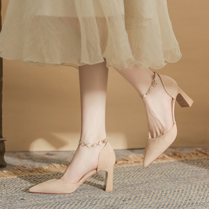 Zapatos de Tacón D'Orsay con Punta en Pico, Tacón Cuadrado, Correa en el Tobillo, Zapatos de Tacón Alto para Mujer, Tendencia de Moda, Color Sólido, Forro de Microfibra - Product Image 2