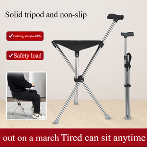 Factory Directly Sold <b>Portable</b> Aluminum Alloy Rehabilitation Bench for Elderly Non-slip Pole Stool Folding <b>Seat</b> <b>Chair</b> Cane - Product Image 6
