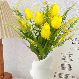 Artificial Tulip And Lavender Bouquet 34cm Yellow High Simulation Home Decor Spring <b>Wedding</b> <b>Props</b> - Product Image 1