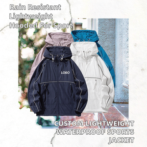 Custom Coated Spring Casual <b>Lightweight</b> Windproof Hooded Zipper <b>Jacket</b> <b>for</b> <b>Men</b> in Navy White Blue Pink Solid Color - Product Image 2