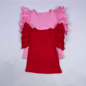 RTS Hot Sale Kids Plain <b>Flutter</b> <b>Sleeve</b> Shirts Wholesale Cheap Summer Baby Girls Ruffle <b>Tops</b> for Children Boutique Clothes - Product Image 4