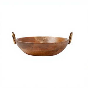Bol à fruits en bois de conception nouvelle avec poignées en fer, forme ronde, bol de service pour salade, fabriqué en Inde - Product Image 1