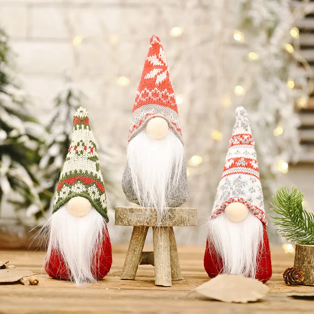 19cm Christmas Gnome Gnok With Color Knitted Hats Gift Bag Custom Handmade Gnomes Plush Table Decorations Christmas Decorations