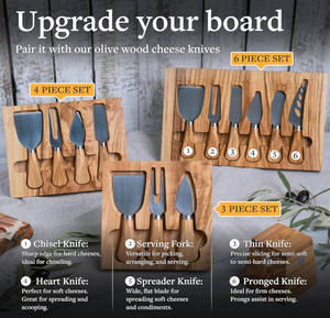 Elegante tavola di salumi in legno d'ulivo e tagliera di formaggi con coltelli - Product Image 3