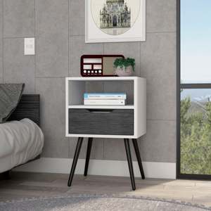 Nightstand 25 H Smokey Oak White One Drawer <b>Open</b> Shelf <b>Storage</b> <b>Unit</b> Bedroom Furniture - Product Image 4