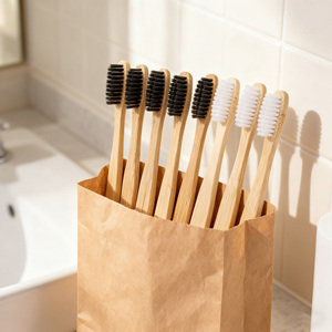 Ensemble de brosses à dents en bambou biodégradable, 100% naturel, compostable, respectueux de l'environnement, lot de 8 pièces - Product Image 3