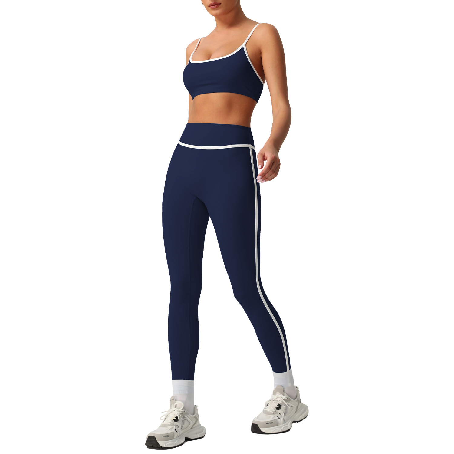 High-Waist Sports Set Women Color-Block Tight and Sport Bra Set Fitness Yoga Women