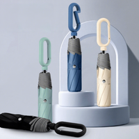 Parapluie de voyage et de trajets personnalisé avec logo OEM, grande taille, double 8 baleines, poignée mousqueton en fibre de verre, réfléchissant, coupe-vent, protection solaire et pluie