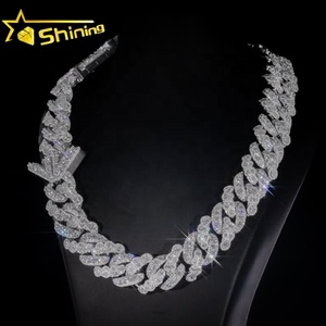<span class=keywords><strong>Collana</strong></span> a catena cubana con <span class=keywords><strong>aereo</strong></span> in argento sterling 925, montatura a castone da 22 mm con diamante Moissanite taglio fantasia - Product Image 1
