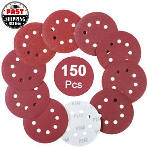 Spedizione da Magazzino USA Entro 24 Ore, 150 Pezzi Dischi Abrasivi da 5'' con 8 Fori, Grana 60-400, Grana 600 Inclusa - Product Image 1