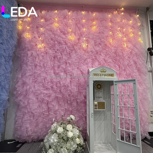 Panneau de toile de fond en tulle rose clair à volants LEDA OEM, mur de fleurs romantique en tissu pour mariage, baby shower, fête, décoration de photomaton - Product Image 6