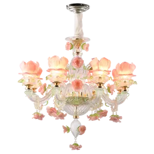 European and American luxury style pink roses can be customized glass chandelier