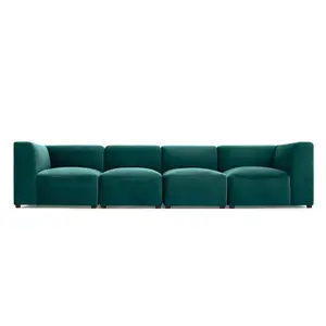 现代客厅家具沙发套装绿色织物软垫模块化沙发