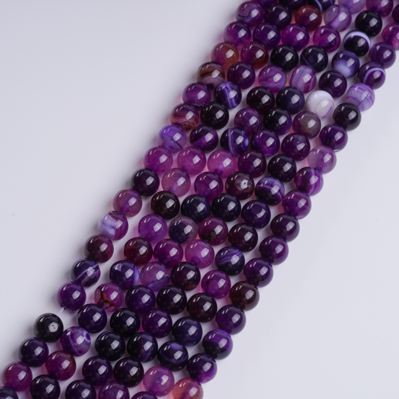 Wholesale 8mm Round Agate Stone Strands Purple Stripe- Bulk Natural Gemstone Beads for Jewelry Making