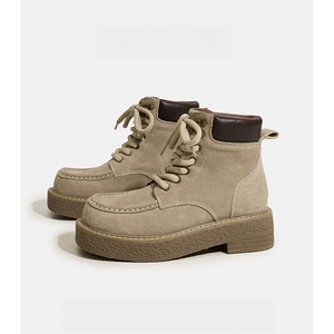 Botines Retro de Ante Caqui para Mujer 2026, con Cordones, Costuras en Contraste, Plataforma Gruesa de Goma, Botas Cortas Casuales para el Trabajo - Product Image 5