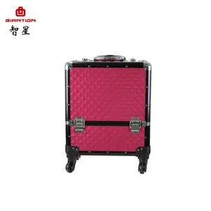 Classic Design Trolley Make Up Case Cosmetics Rolling Case Diamond Print Makeup Travel Box