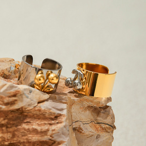 Heart Shape Stainless Steel <b>Ring</b> Gold <b>Silver</b> Color Block Unisex Fashion Jewelry Party Accessory - Product Image 4