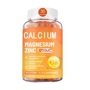 Suplemento Triple Mineral de Calcio, <span class=keywords><strong>Magnesio</strong></span> <span class=keywords><strong>y</strong></span> Zinc en Gomitas con Vitamina D3, Sabor Naranja, Proporciona Energía, Crecimiento Saludable para Adolescentes - Product Image 1