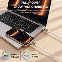 Kabel USB C ke USB C Grosir 240W Pengisian Cepat Kabel Data Silikon Kepang dengan Layar LED Logo Kustom OEM Pasokan Massal
