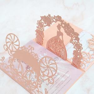 Sweet 15 décorations de Quinceanera rose découpé au laser poche pli <span class=keywords><strong>Pop</strong></span> up <span class=keywords><strong>princesse</strong></span> invitations de mariage - Product Image 4
