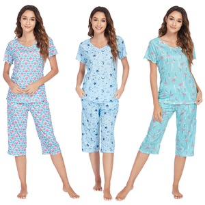 Conjunto de Pijama para Mujer, Personalizado, de Manga Corta, para Verano, con Diseños Nuevos Estampados, Cintura Elástica, Transpirable y Suave - Product Image 1
