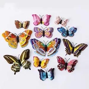 12 PCS Double-Layer Simulation Luminous Butterfly Artificial Butterfly Combination for Wall Sticker Refrigerator Magnet