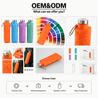Bouteille d'eau pliable en silicone réutilisable, bouteille de sport pliable avec bouchon en acier inoxydable pour les voyages en plein air, le camping, OEM ODM