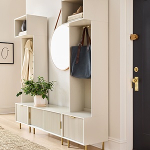 Armoires de placard <span class=keywords><strong>d</strong></span>'<span class=keywords><strong>entrée</strong></span> de style <span class=keywords><strong>moderne</strong></span> personnalisées avec étagère ouverte en bois massif laqué finition design cannelé armoire ouverte - Product Image 3