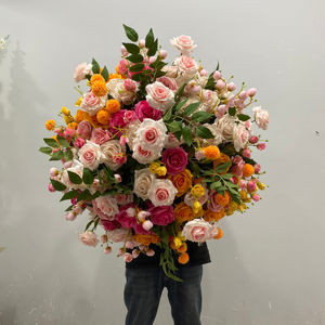 Arrangements floraux artificiels en boule de fleurs de 70 cm, nouvelle conception M-FB235, roses roses en soie, pour décoration de mariage - Product Image 1