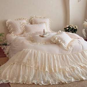 Housse de <span class=keywords><strong>couette</strong></span> en dentelle de style princesse, broderie rose, velours pour bébé, textiles de maison, <span class=keywords><strong>hiver</strong></span> chaud, volants, ensemble de literie 4 pièces, fournisseur - Product Image 3