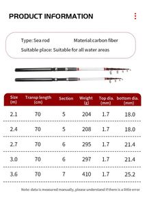 Cañas de Pescar Telescópicas de Fibra de Carbono de 2.1M-3.6M, Caña de Pescar Telescópica para Pesca en Río, Roca y Lubina, Caña de Spinning Profesional - Product Image 6