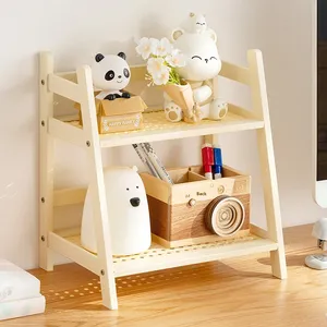 Office <strong>Desktop</strong> Bamboo Storage Rack Multi-Layer <strong>Shelving</strong> <strong>Unit</strong> Classical Chinese Style Bookshelf Cup Holder Organizer - Product Image 1