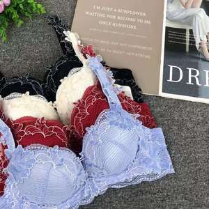 Pizzo da donna reggiseno alla moda comodo tre file di biancheria intima con anelli in acciaio grande petto piccolo sottile - Product Image 2
