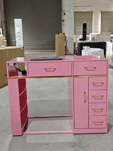 Pink <b>Nail</b> Table Salon Furniture with Drawers Marble Top Beauty Workstation for Manicure Studio - Product Image 2