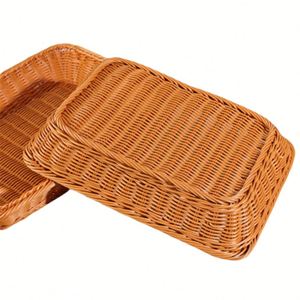 Cesta de mimbre tejida al por mayor para frutas, pan y cocina, cesta cuadrada de plástico tipo ratán para exhibición - Product Image 3