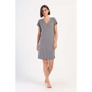 Women's Viscon V-Neck Lace Bib <b>Short</b> <b>Sleeve</b> Oval Tunic <b>Knit</b> <b>Tops</b> - Product Image 5