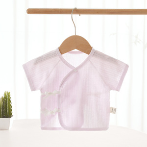 Blouse mi-longue pour nouveau-né, été, coton fin, manches courtes, taille 52, vêtements tricotés unisexes - Product Image 3