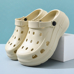Women's Platform Clogs EVA Thick Sole Hollow Design Non Slip Summer Slippers <b>Closed</b> <b>Toe</b> High <b>Heel</b> Style Bone White Pink Black - Product Image 1