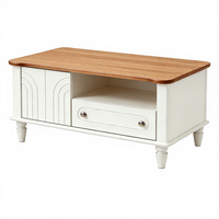 Table basse multifonctionnelle de style crème en bois pour salon avec tiroir et espace de rangement ouvert