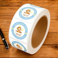 Autocollants en rouleau personnalisés avec logo pour pâtisserie, adhésifs imperméables, en papier rond, pour usage alimentaire
