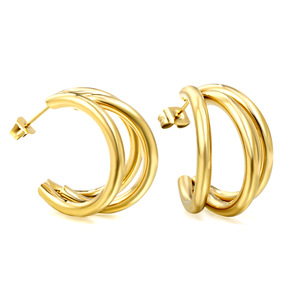 สไตล์ยุโรปสามชั้นรูปตัว C ต่างหูสแตนเลสสำหรับผู้หญิงการออกแบบทางเรขาคณิตเครื่องประดับแฟชั่น - Product Image 2