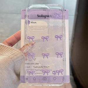 โบว์เรซิ่นสีม่วงกลิตเตอร์สไตล์ญี่ปุ่นและเกาหลี เหมาะสำหรับ iPhone 16/17 โปร่งใส 15 กันกระแทก 14 Pro/13/12 - Product Image 6