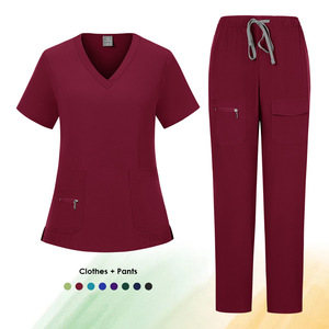 Women Scrub Set V-Neck Top With Pockets Elastic Waist Pants Moisture Wicking Hospital Uniforms Split Set Size S To XXL - Product Image 2
