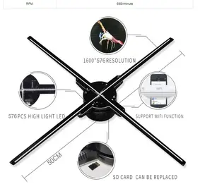 Wifiリモコン新スタイルホログラフィック広告3D LEDファンデジタルサイネージディスプレイ
